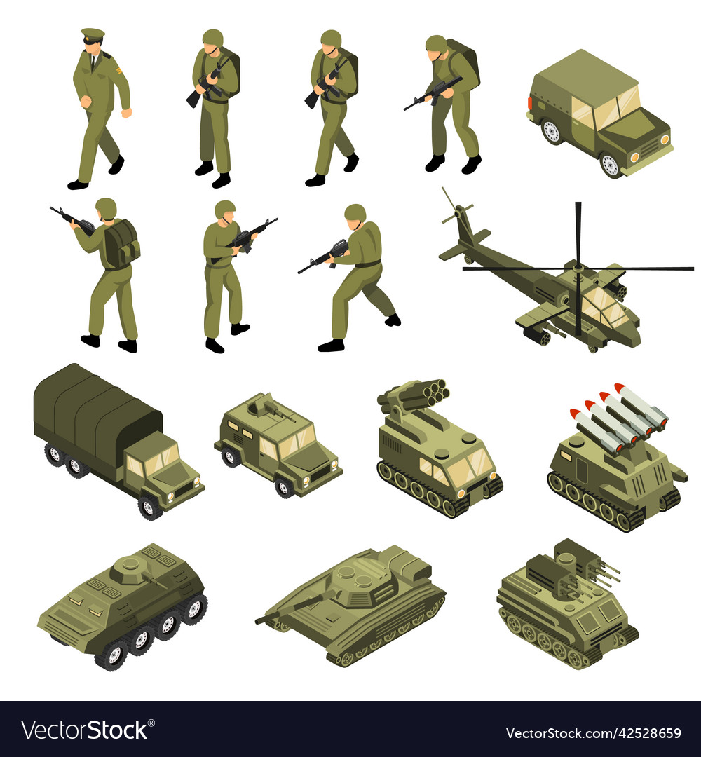 Army Isometric Icon Set Royalty Free Vector Image