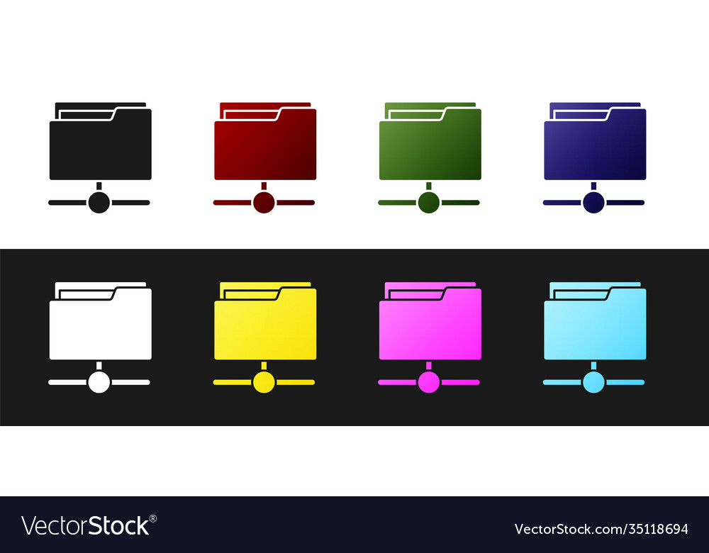 Set Ftp Folder Icon Isolated On Black And White Vector Image