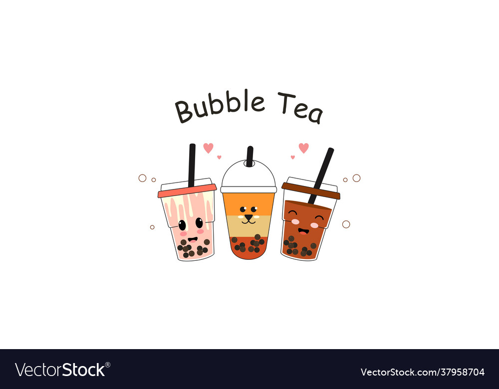 Cute Boba Milk Tea Cartoon Characters Set Vector Image