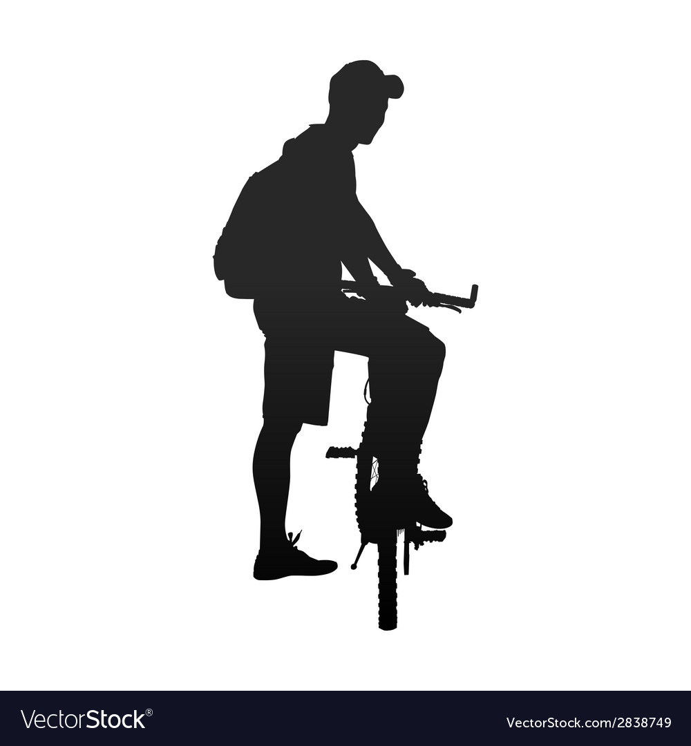 Silhouette Man With Bicycle Rear View Royalty Free Vector