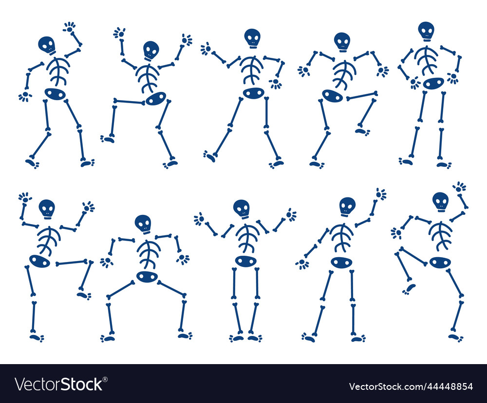 Set With Skeletons In Different Poses Royalty Free Vector