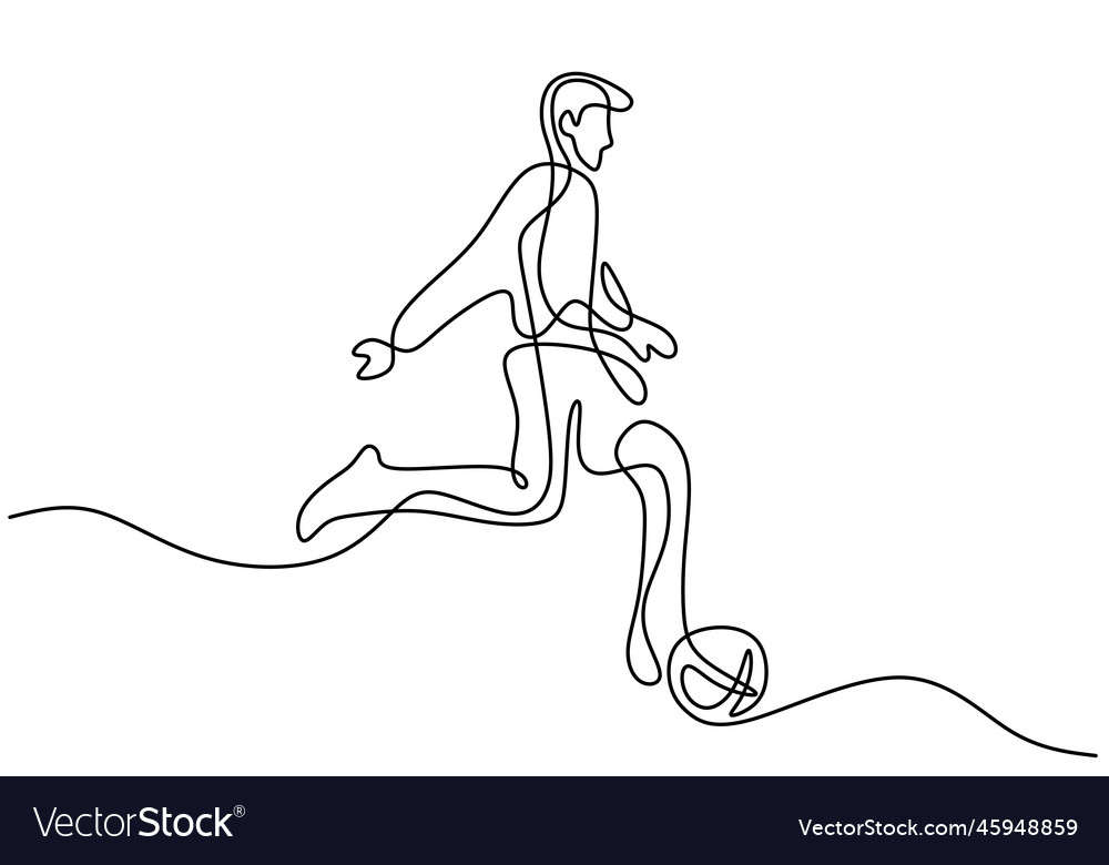 Continuous Line Drawing A Football Player Kicks Vector Image