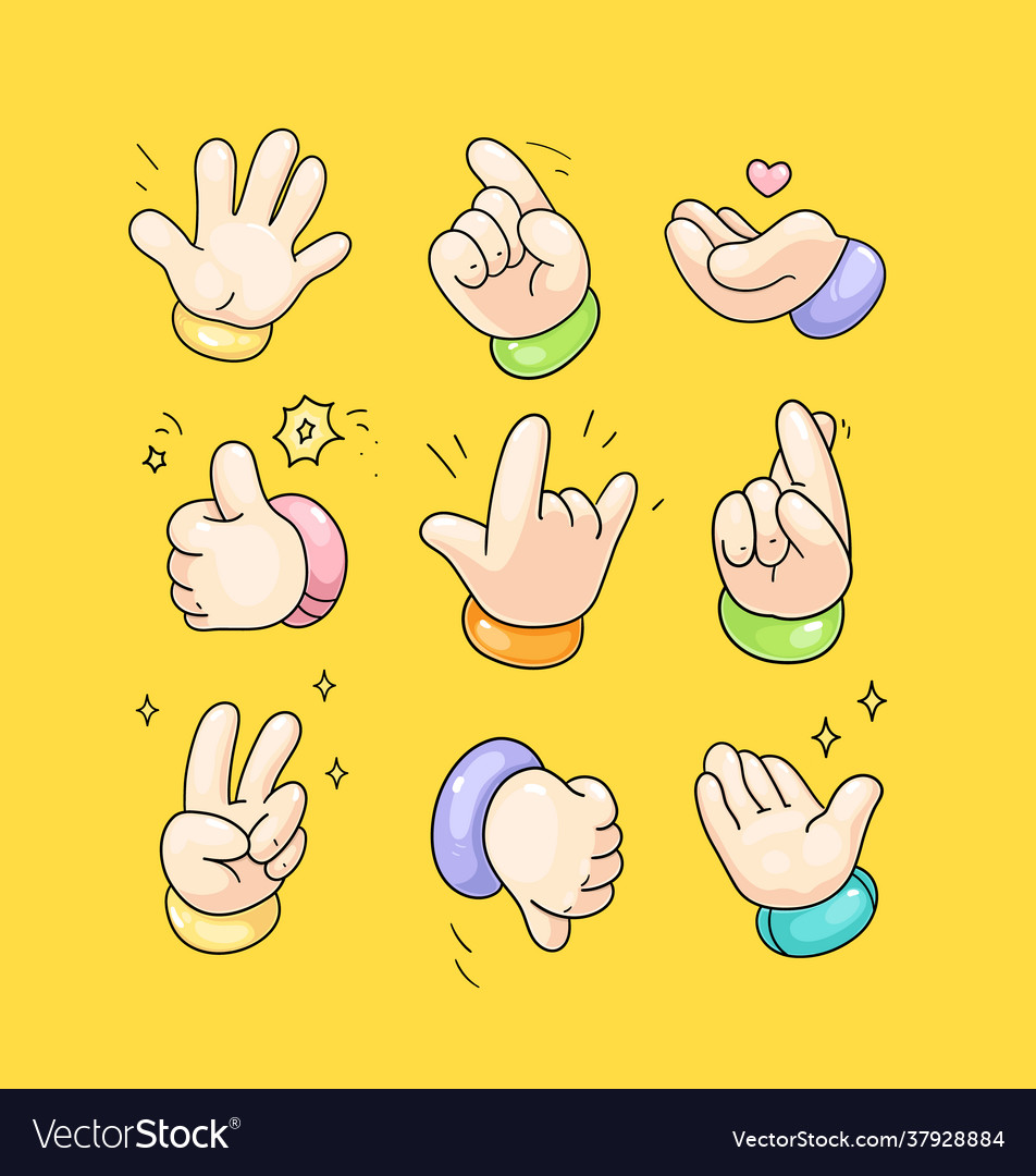 Hands Gestures Cartoon Set Royalty Free Vector Image