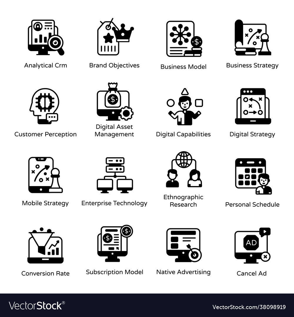 Digital Strategy Solid Icons Pack Royalty Free Vector Image