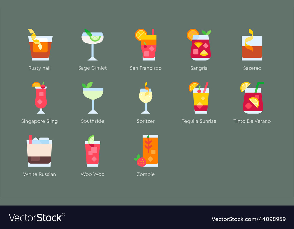 Cocktail Icon Set Alcoholic Mixed Drink Vector Image