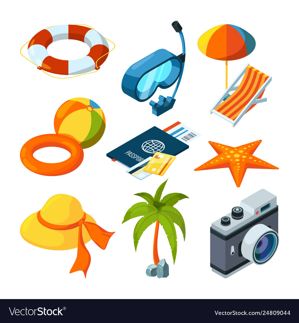 Summer Travel Isometric Pictures Set Royalty Free Vector