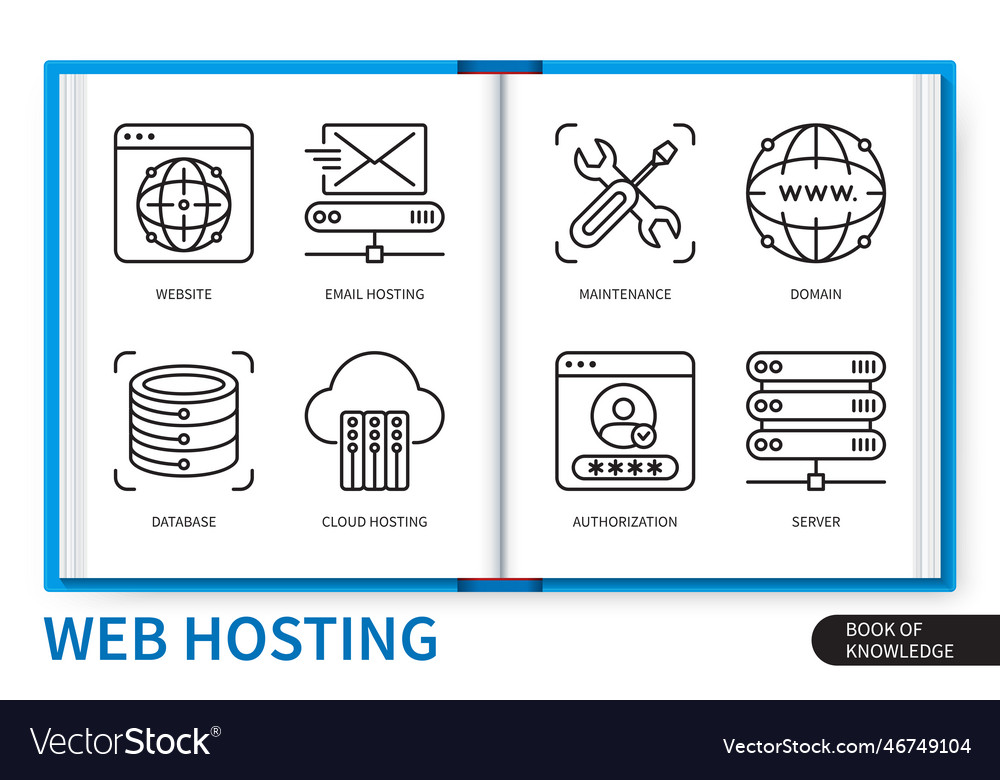 Web Hosting Infographics Linear Icons Collection Vector Image