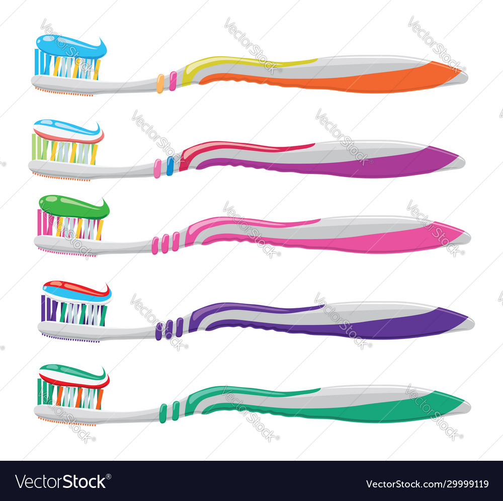 Set Colorful Toothbrushes With Toothpaste Vector Image