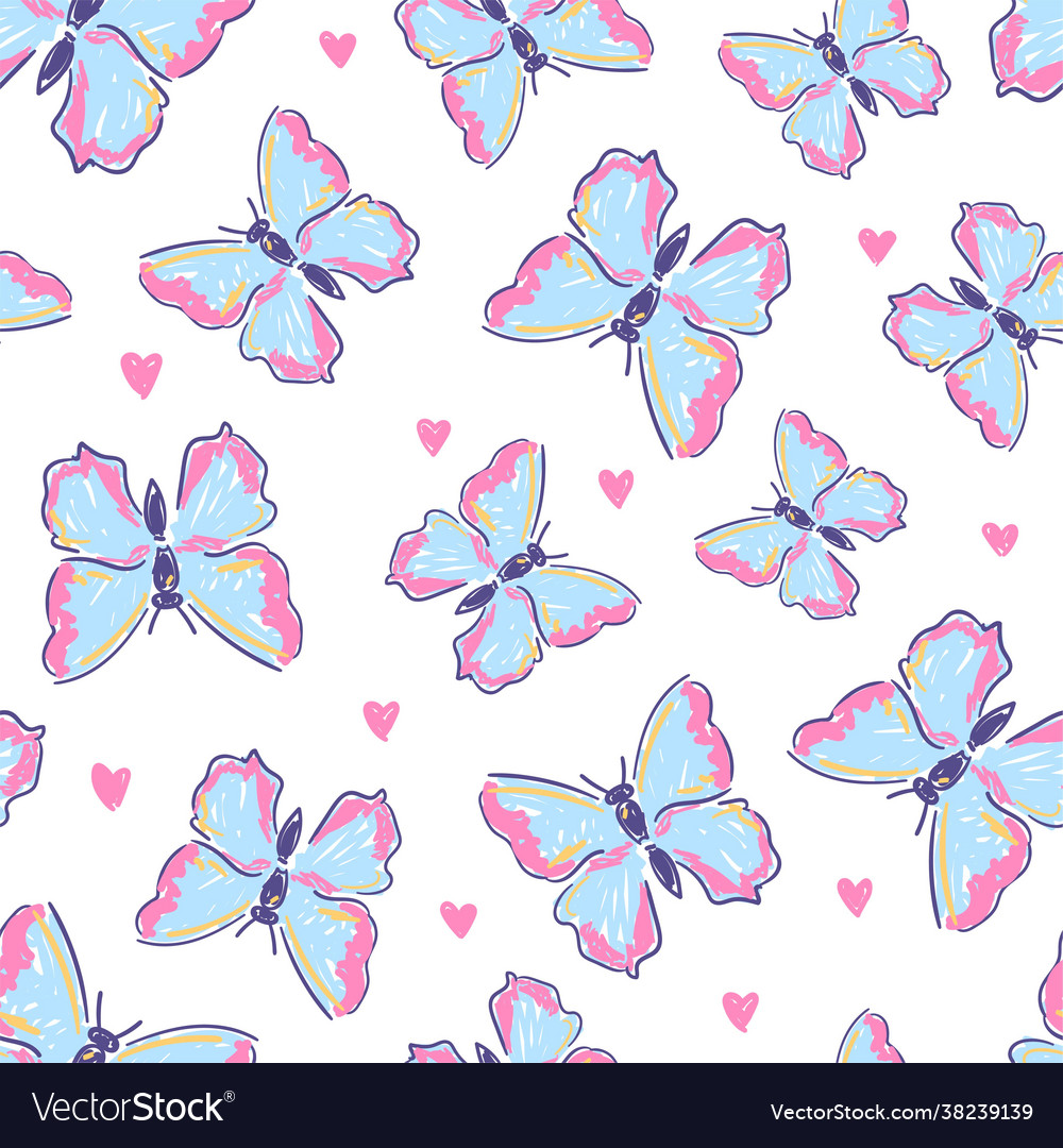 Hand Drawn Butterfly Seamless Pattern Royalty Free Vector