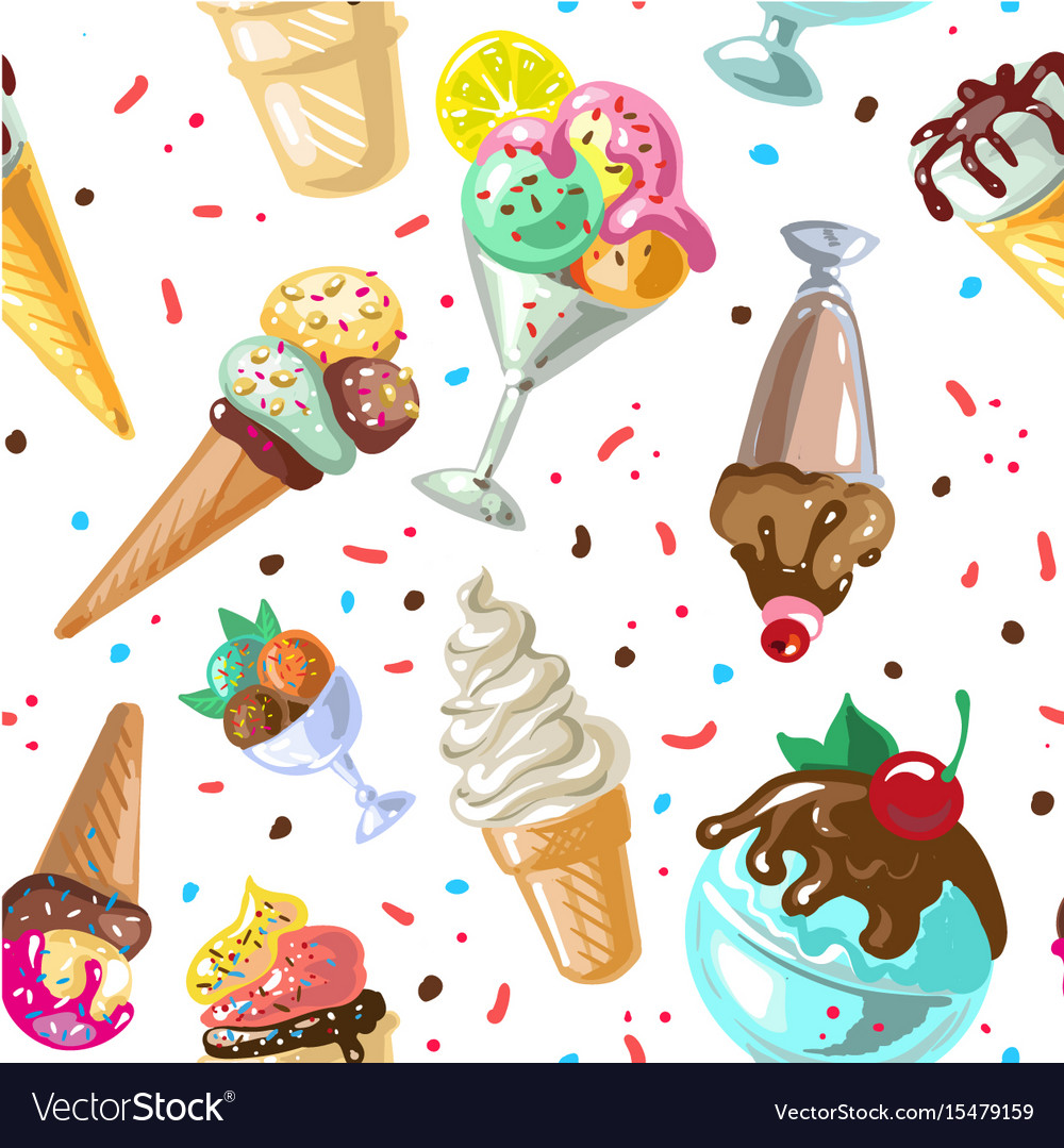 Icecream Seamless Pattern Design Isolated Vector Image