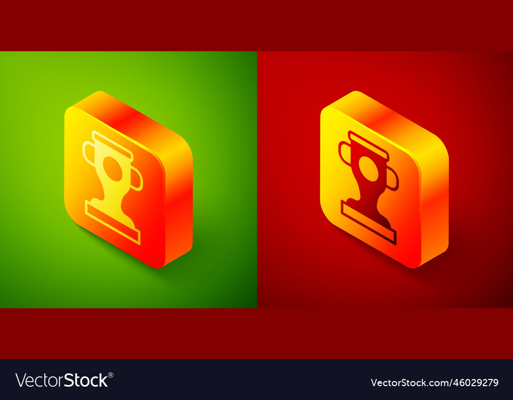 Isometric Award Cup Icon Isolated On Green And Red