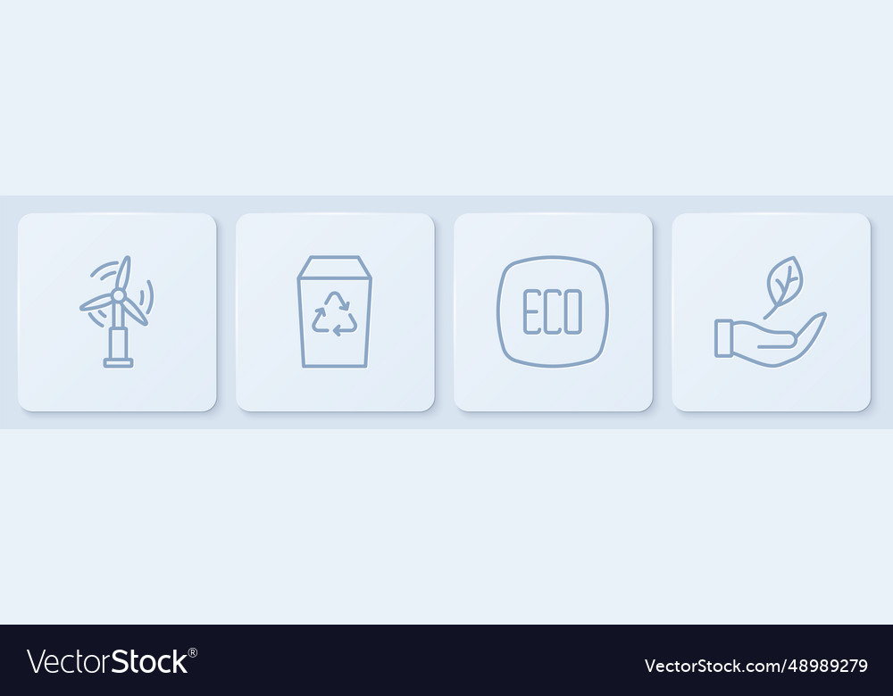 Set Line Wind Turbine Leaf Eco Symbol Recycle Vector Image