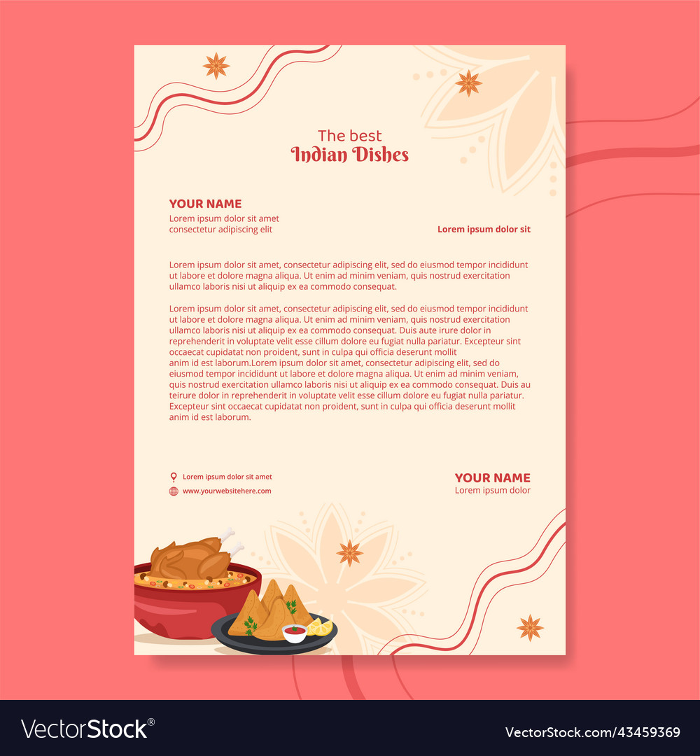 Indian Food Restaurant Letterhead Template Flat Vector Image