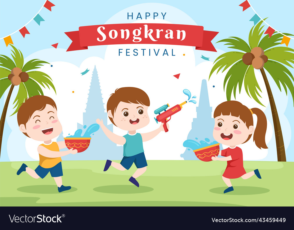 Happy Songkran Festival Day Hand Drawn Cartoon Vector Image