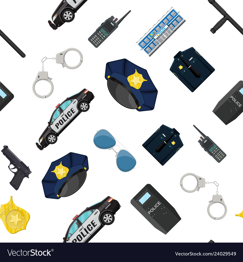 Seamless Police Equipment Set Pattern Royalty Free Vector