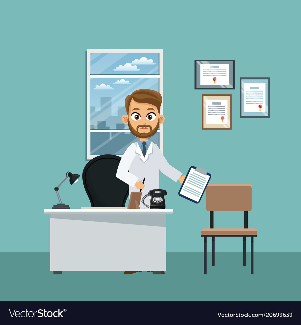 Doctor At Office Royalty Free Vector Image VectorStock