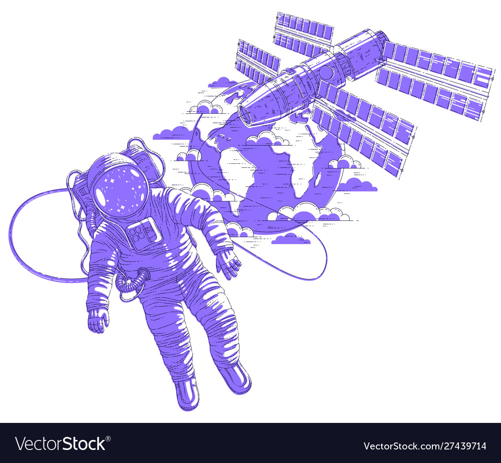 Astronaut Went Out Into Open Space Connected To Vector Image