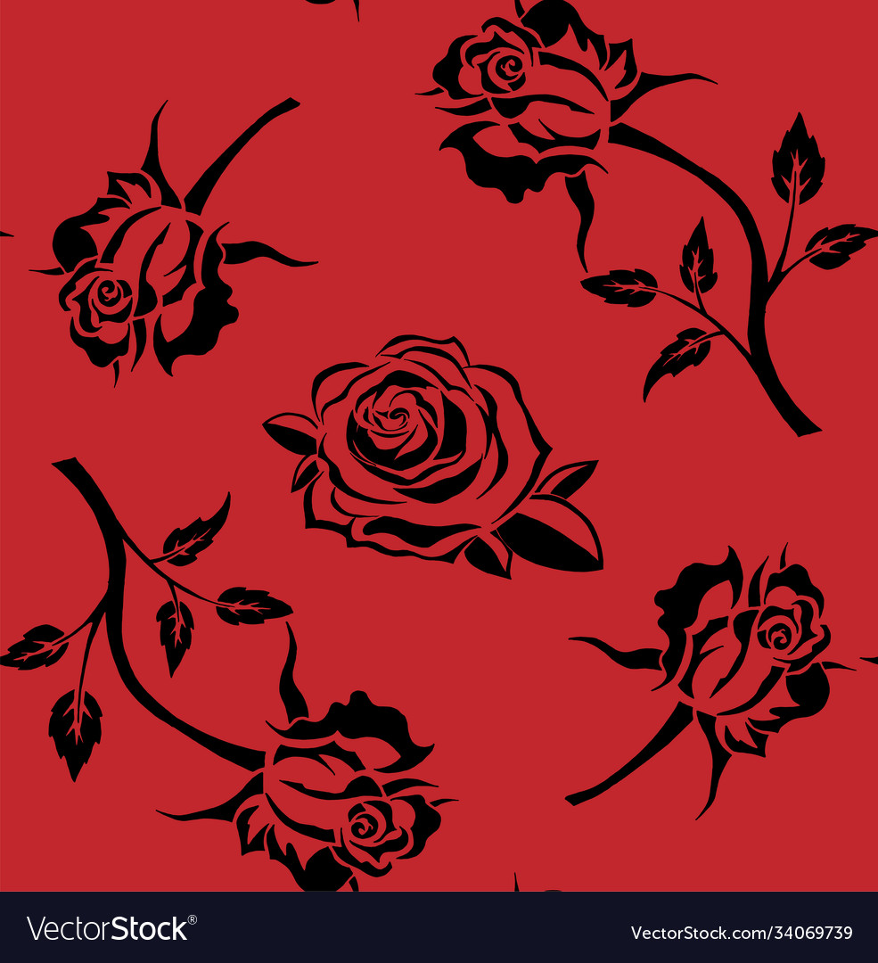 Roses Seamless Pattern Black Rosebuds Royalty Free Vector