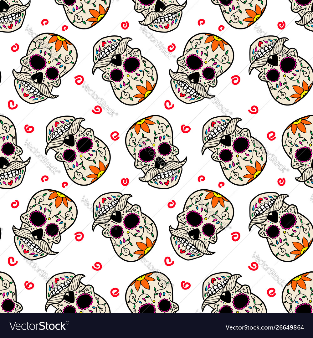 Seamless Pattern With Mexican Sugar Skulls Design Vector Image