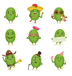 Cute Cactus Cartoon Characters Set Cacti Vector Image