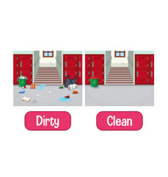 Opposite Adjectives Words With Dirty And Clean Vector Image