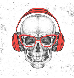 Hand Drawing Hipster Skull With Headphones Vector Image