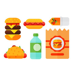 Set Colorful Cartoon Fast Food Icons Isolated Vector Image