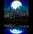 Silhouette Of City And Night Sky With Reflection Vector Image