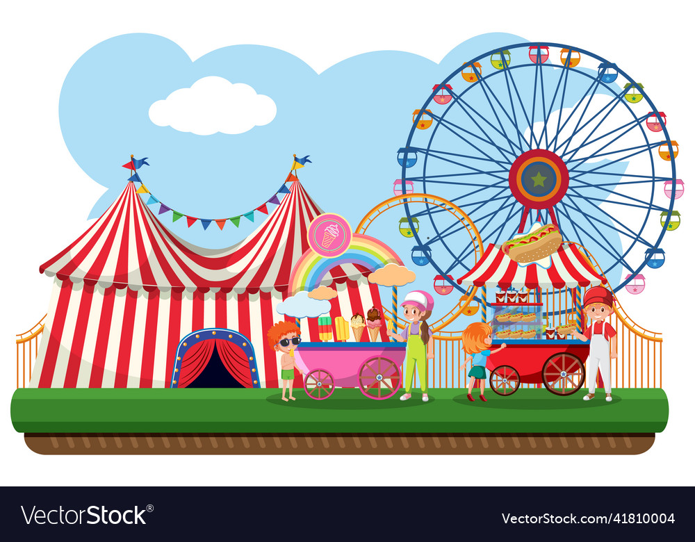 Amusement park with food carts Royalty Free Vector Image