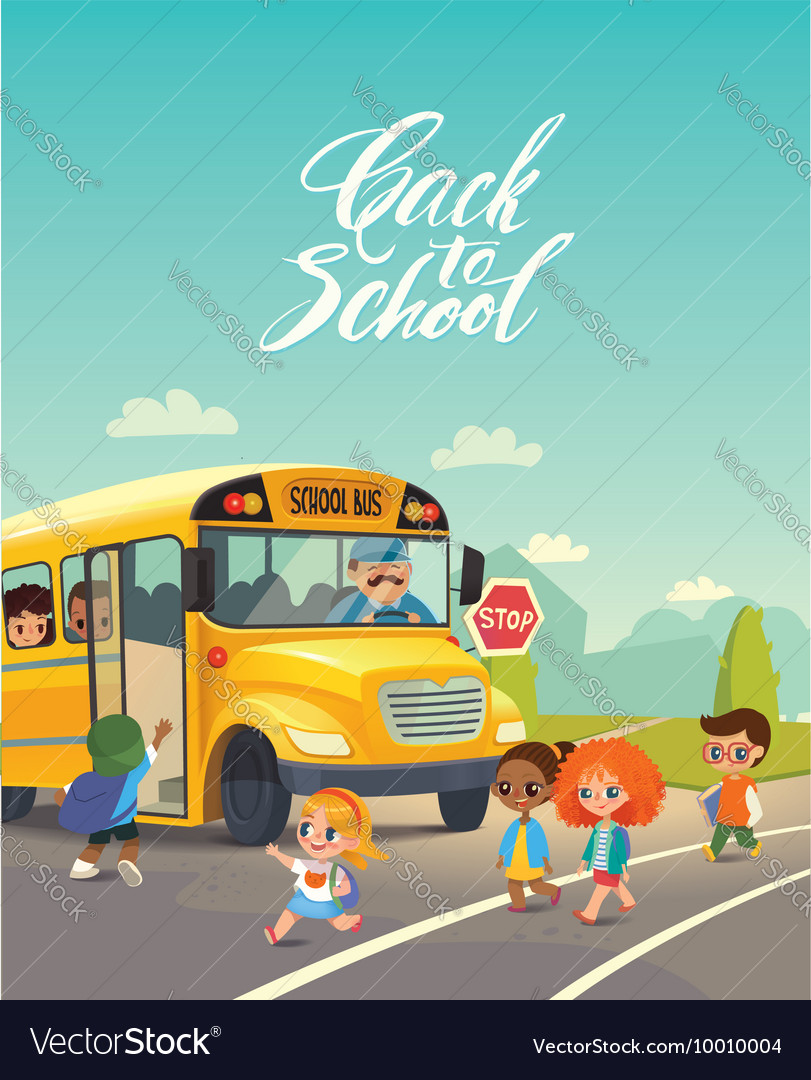 School Bus Traffic Stop Back To School Safety Vector Image