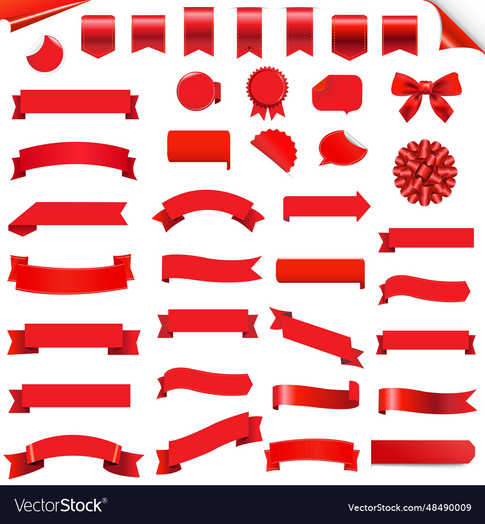 Big red ribbons set isolated Royalty Free Vector Image