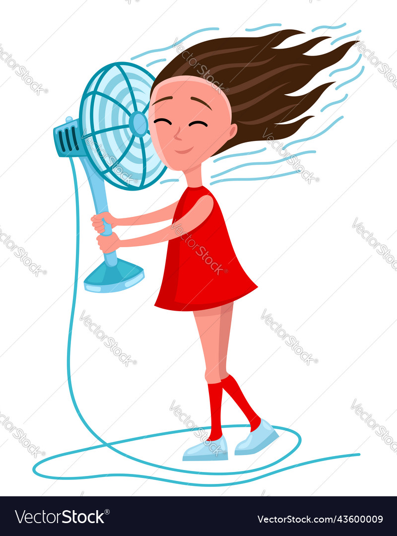 Woman stands with a fan in her hands Royalty Free Vector