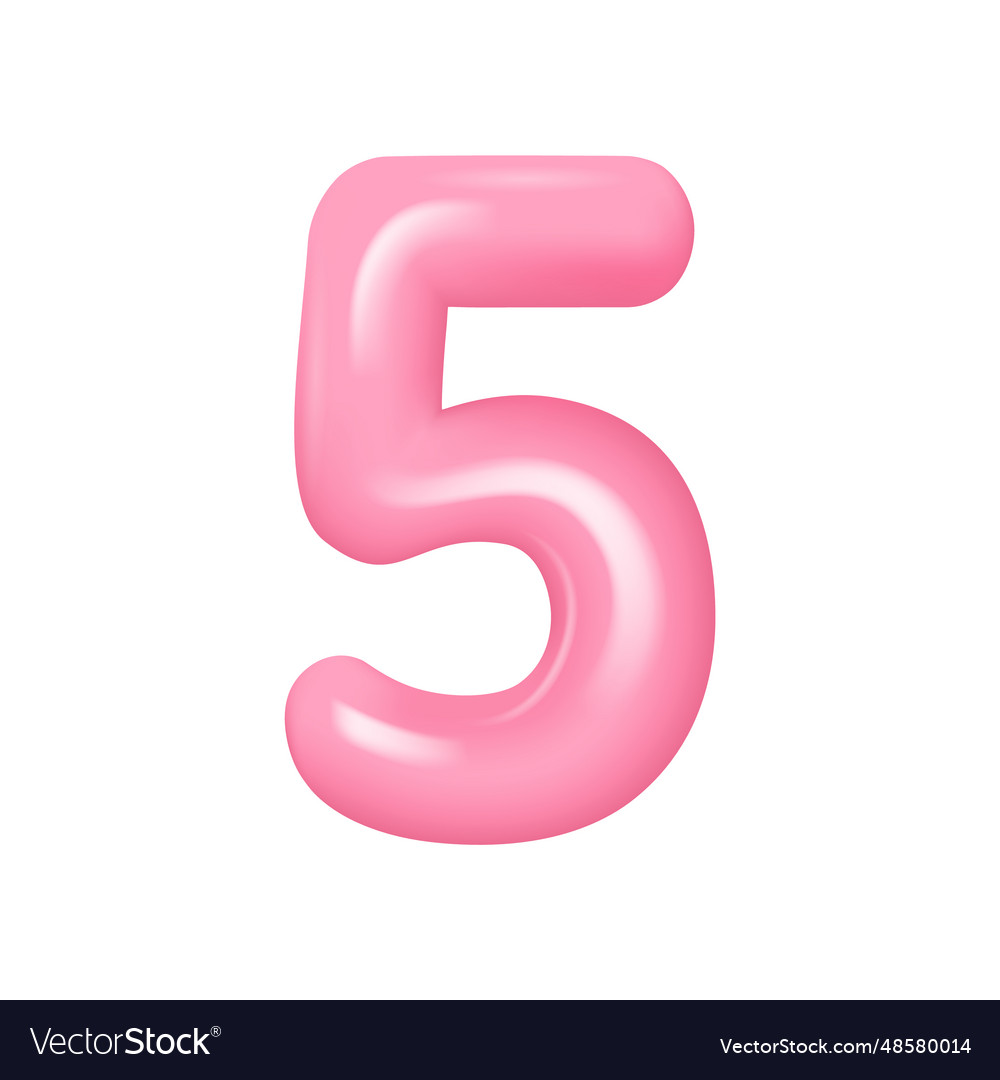 3d plastic pink numbers 5 with highlights Vector Image