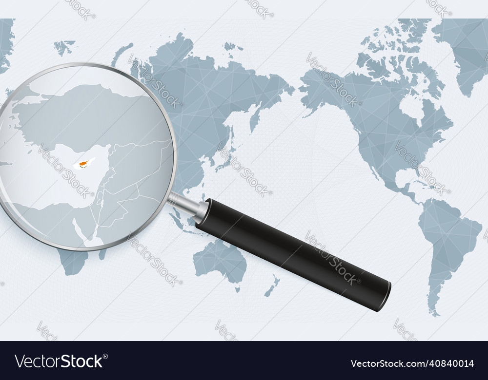 Asia centered world map with magnified glass