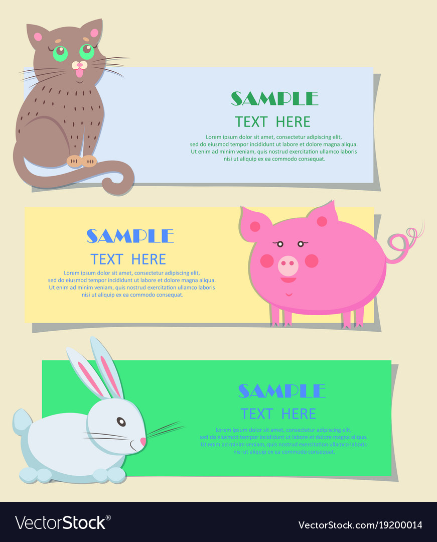 Nursery Three Horizontal Cards With Pets For Kids Vector Image