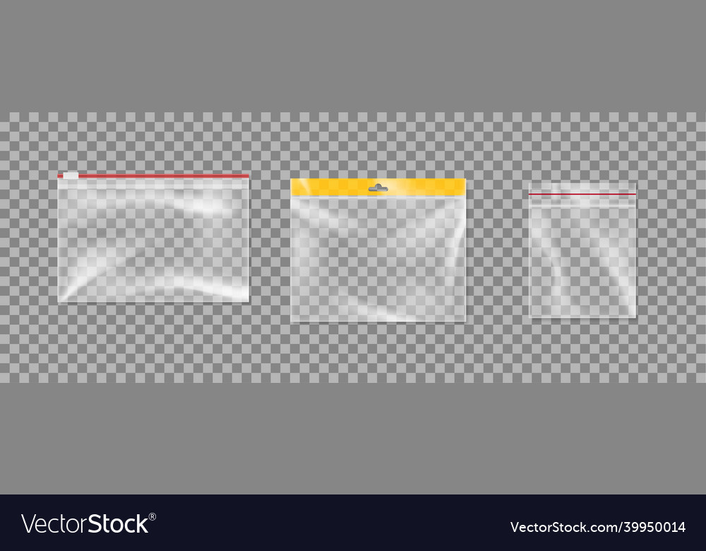 Plastic pouches set with zip locks clear zipper Vector Image