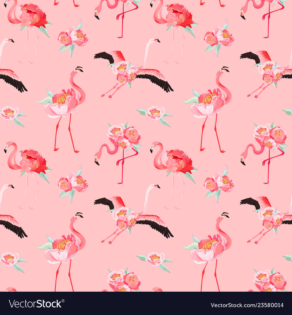 Tropical flamingo seamless summer pattern flowers vector image Tropical flamingo seamless summer pattern flowers