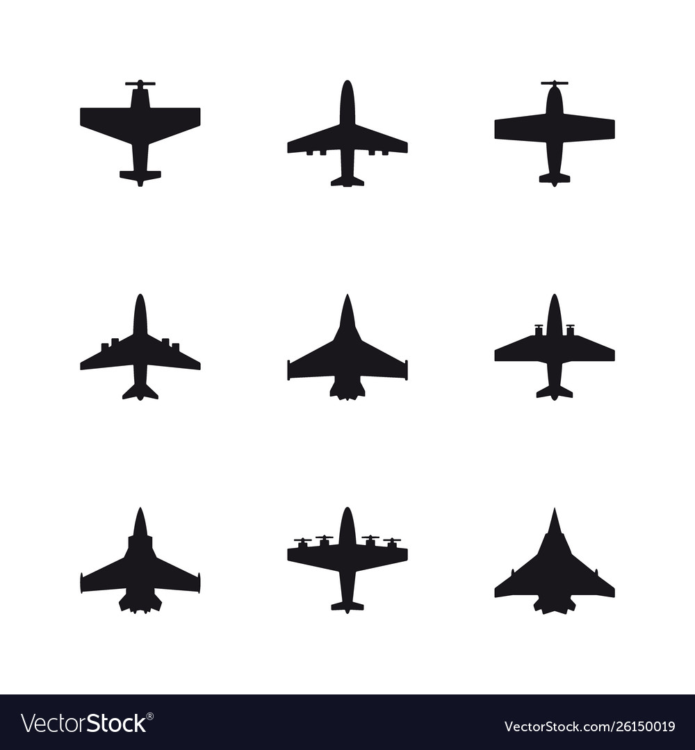 Airplane symbols set aircraft plane jet black vector image Airplane symbols set aircraft plane jet black