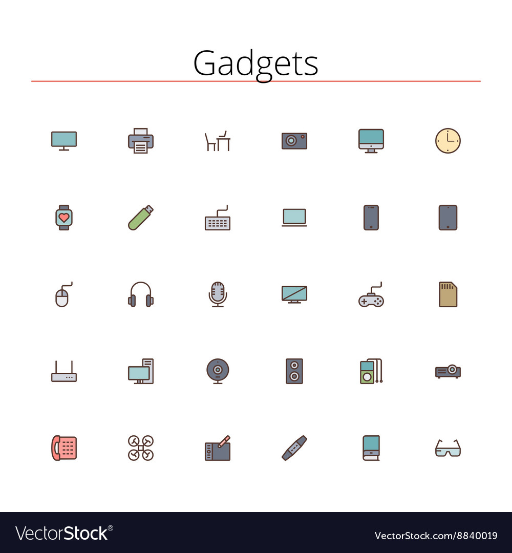Gadgets colored line icons Royalty Free Vector Image