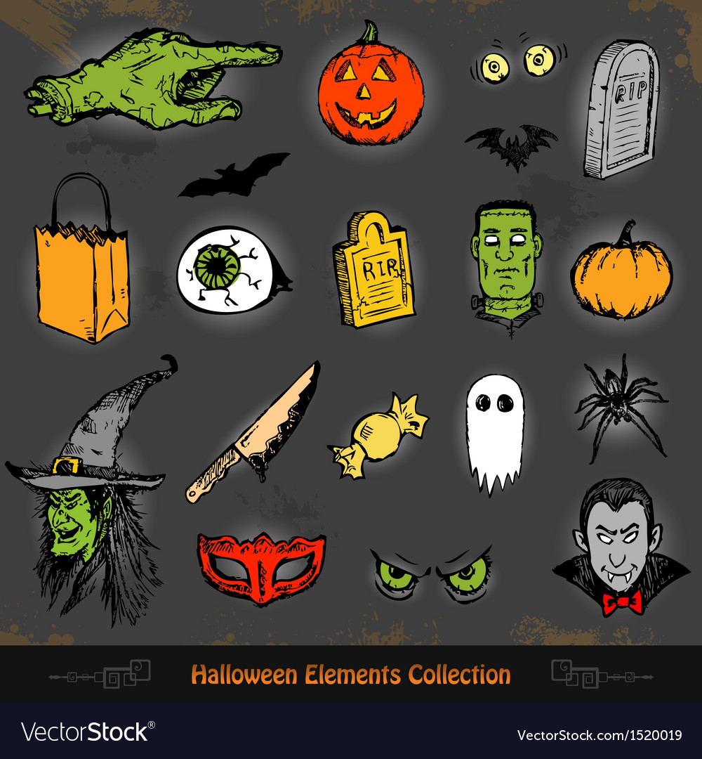 Hand drawn halloween doodles collection set Vector Image