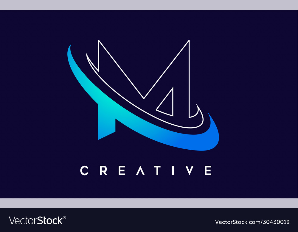 Letter m logo design with blue swash Royalty Free Vector