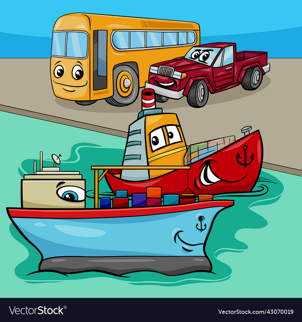 Ships And Land Vehicles Group Cartoon Royalty Free Vector