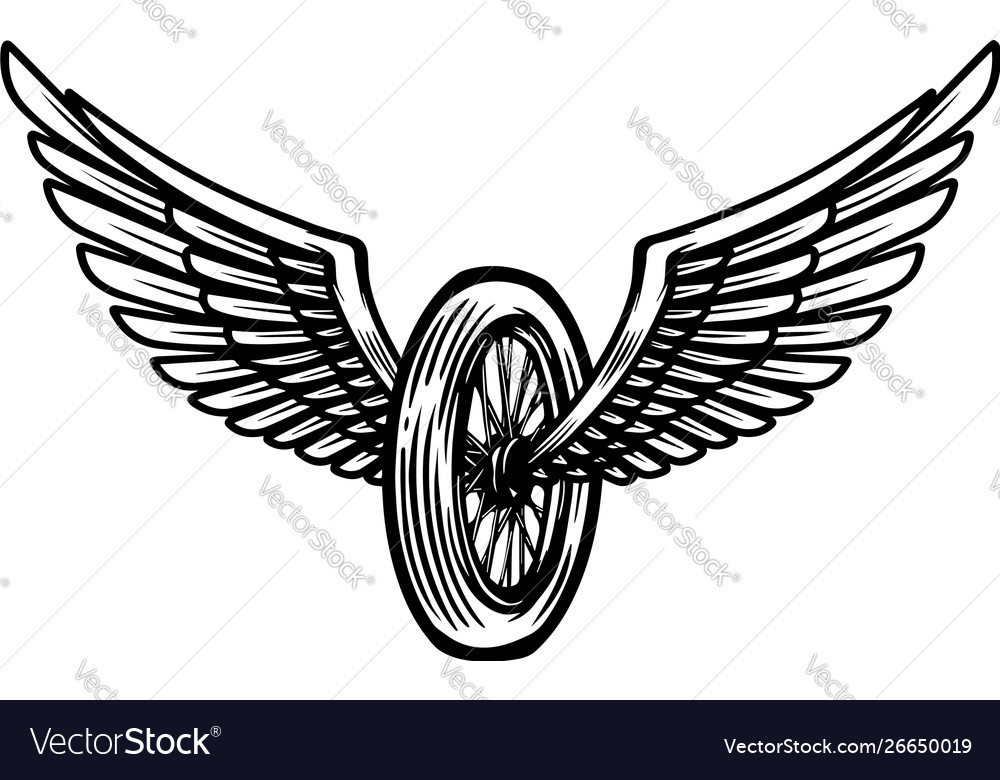 Winged motorcycle wheel on light background Vector Image