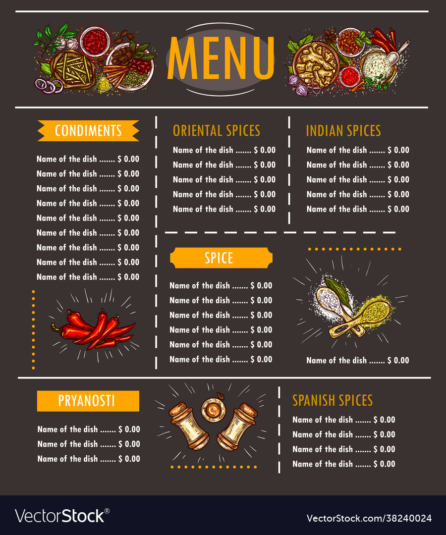 A menu with special offer various herbs Royalty Free Vector