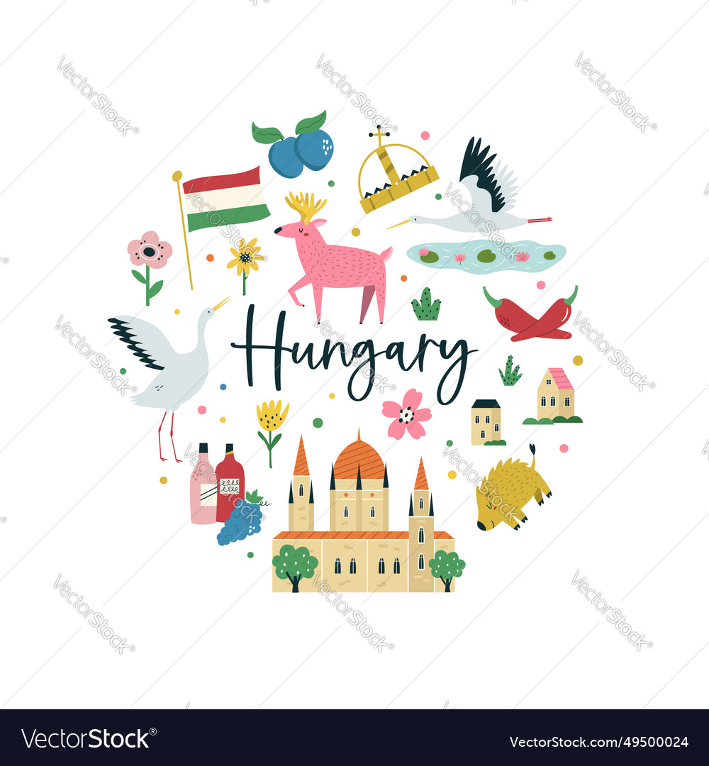 Colorful design with famous symbols of hungary Vector Image