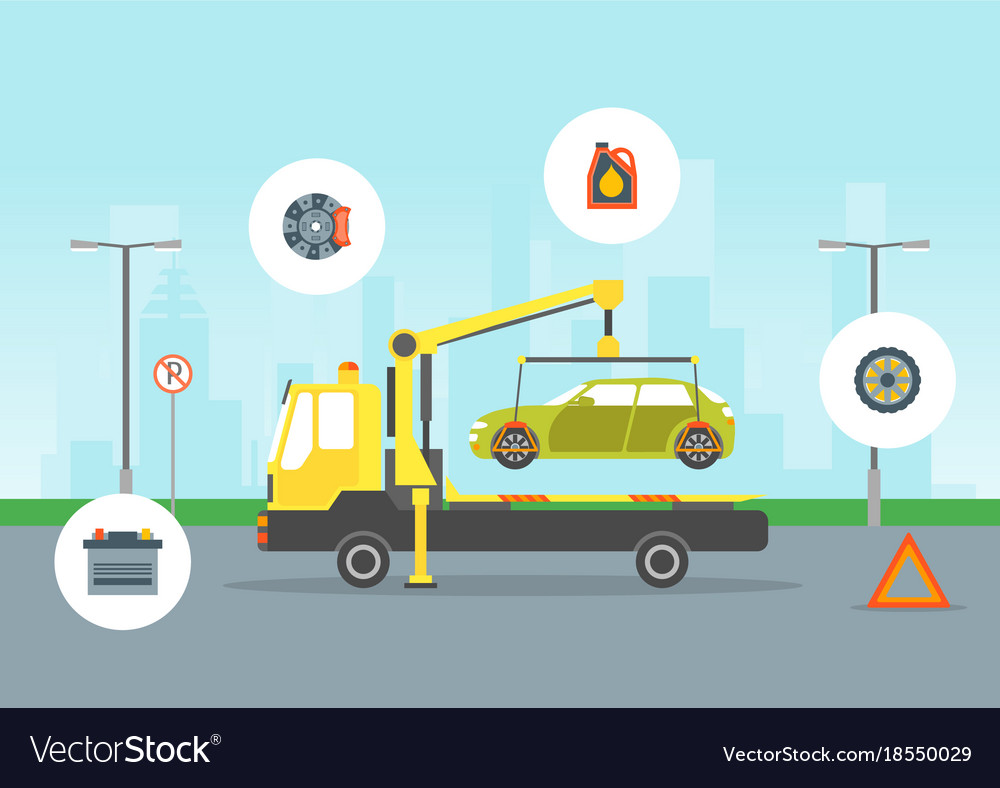 Cartoon car evacuation service card poster Vector Image