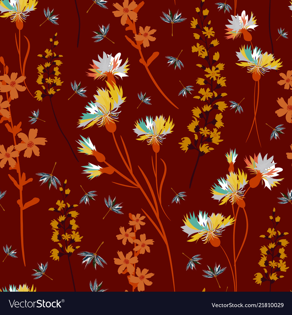 Field-flowers leaves and herbals seamless Vector Image