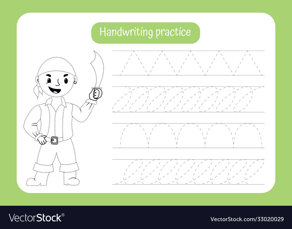 Little pirate with saber handwriting practice Vector Image