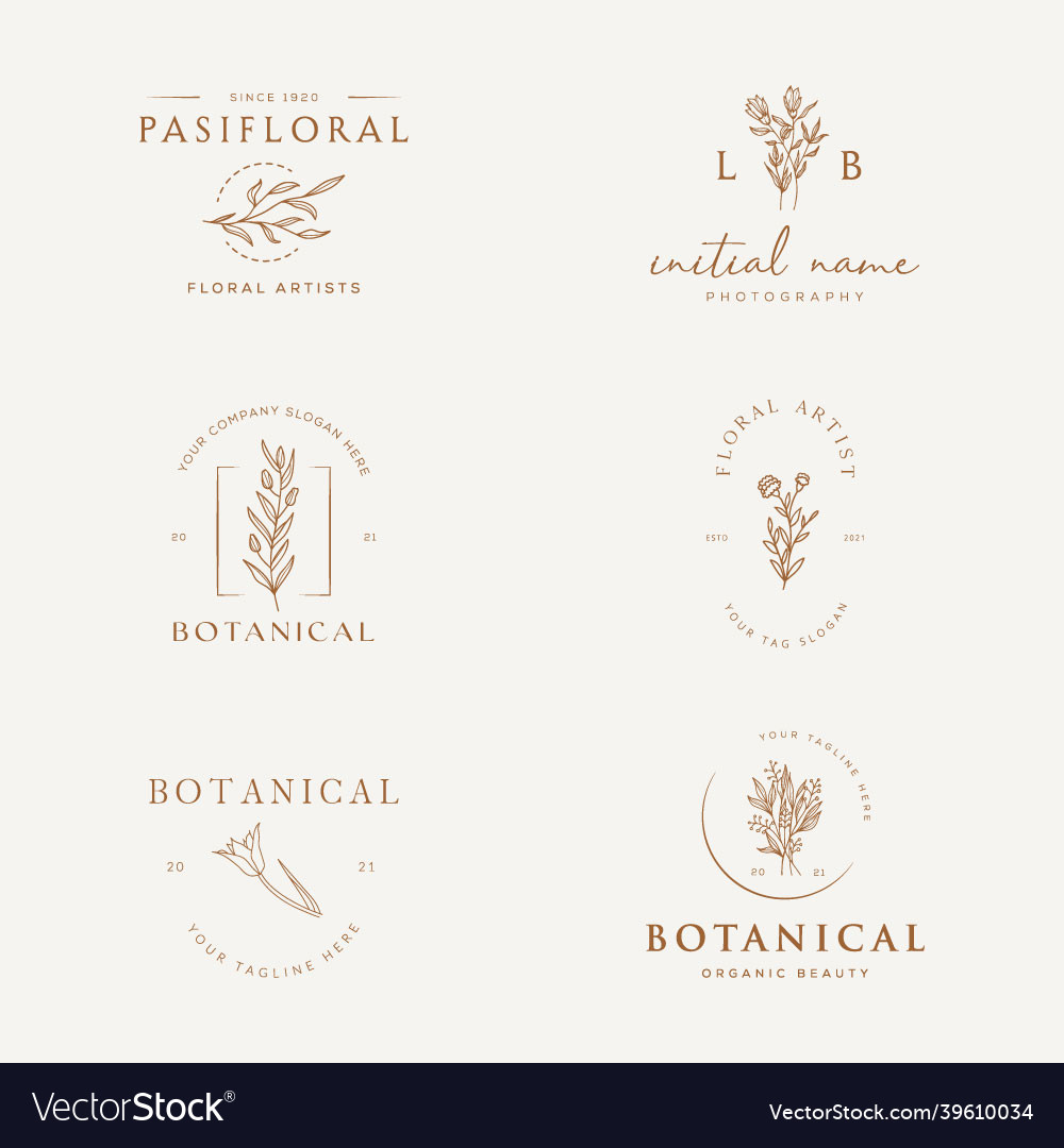 Botanical flower monoline logo template Royalty Free Vector