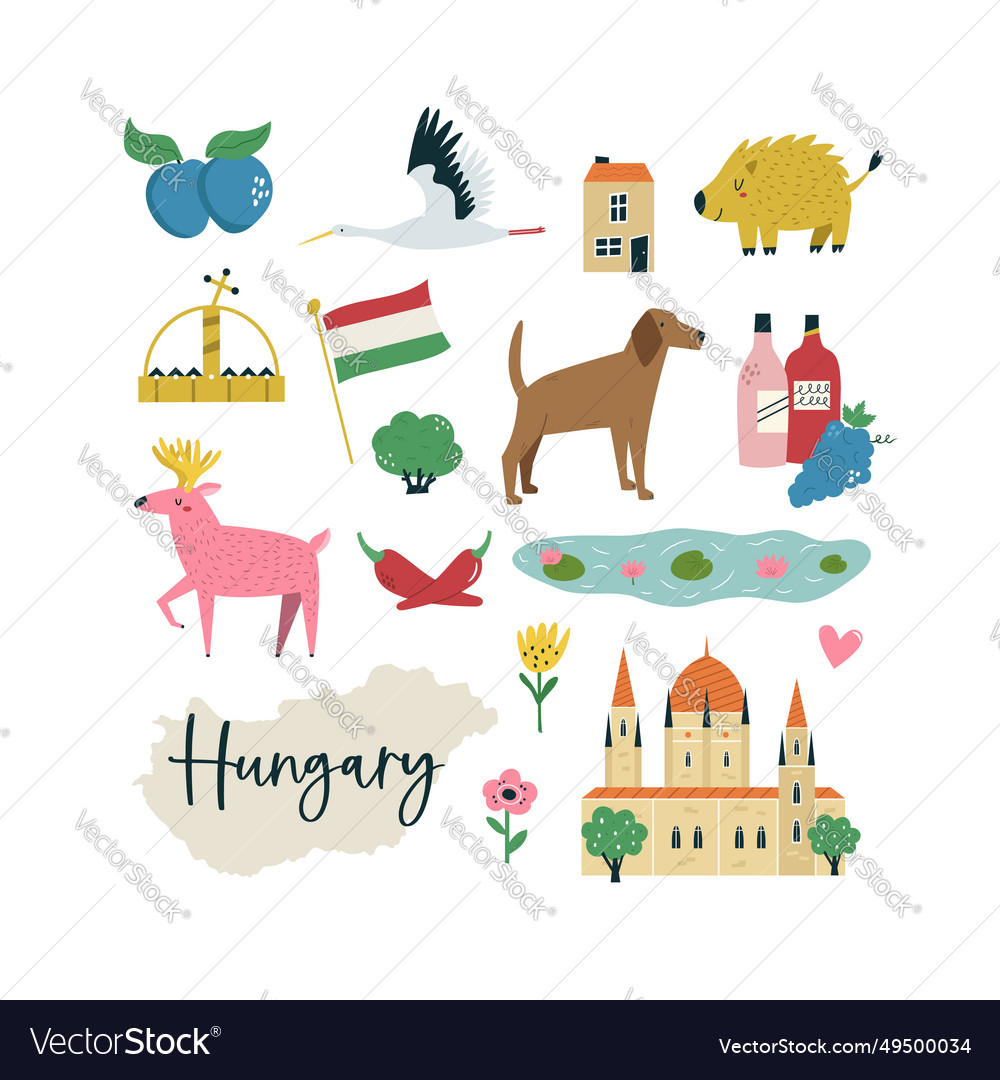 Colorful design with famous symbols of hungary Vector Image